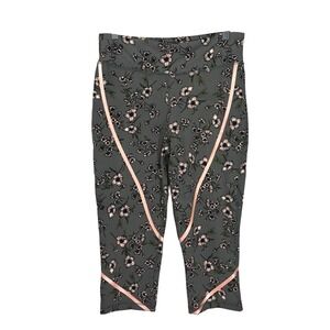 ASKYA Capri Leggings MEDIUM Gray Floral Athletic Casual High Waist Stretch Gym